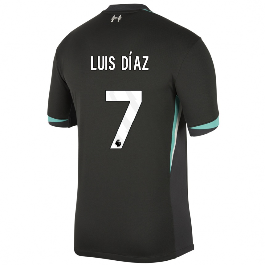 Kids Football Luis Diaz #7 Black Anthracite White Away Jersey 2024/25 T-Shirt