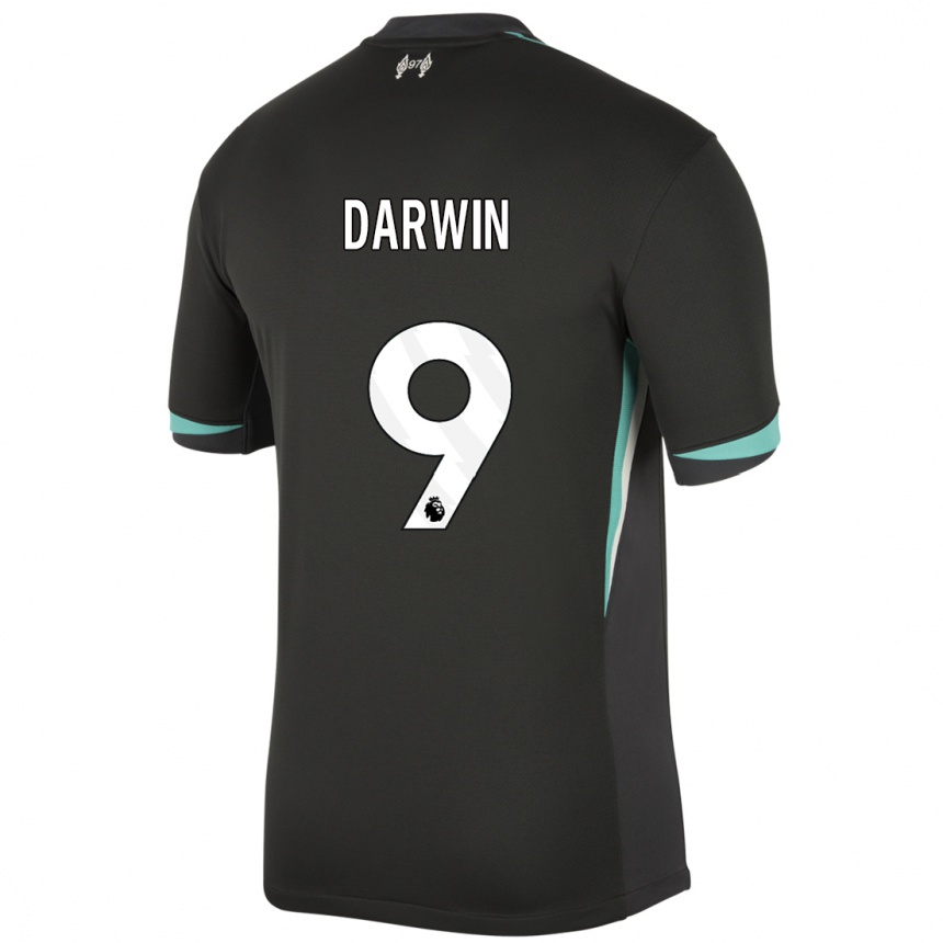 Kids Football Darwin Nunez #9 Black Anthracite White Away Jersey 2024/25 T-Shirt