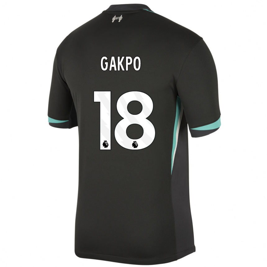 Kids Football Cody Gakpo #18 Black Anthracite White Away Jersey 2024/25 T-Shirt