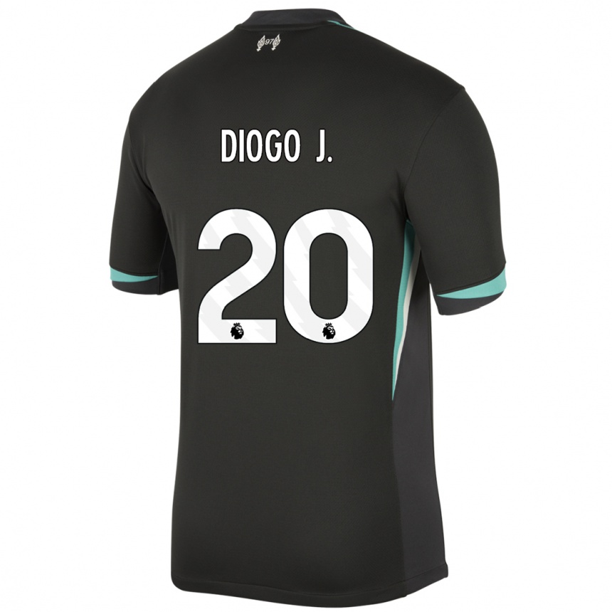 Kids Football Diogo Jota #20 Black Anthracite White Away Jersey 2024/25 T-Shirt