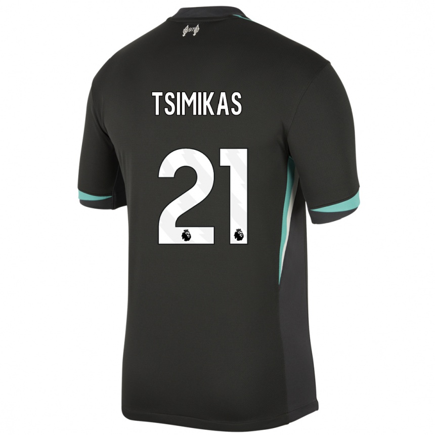 Kids Football Konstantinos Tsimikas #21 Black Anthracite White Away Jersey 2024/25 T-Shirt