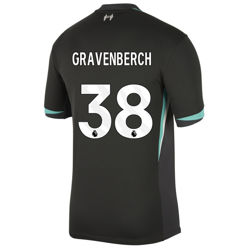 Kids Football Ryan Gravenberch #38 Black Anthracite White Away Jersey 2024/25 T-Shirt