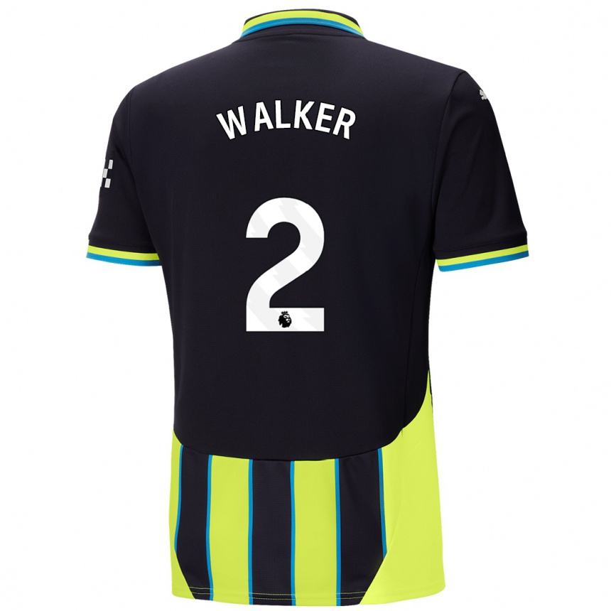 Kids Football Kyle Walker #2 Blue Yellow Away Jersey 2024/25 T-Shirt