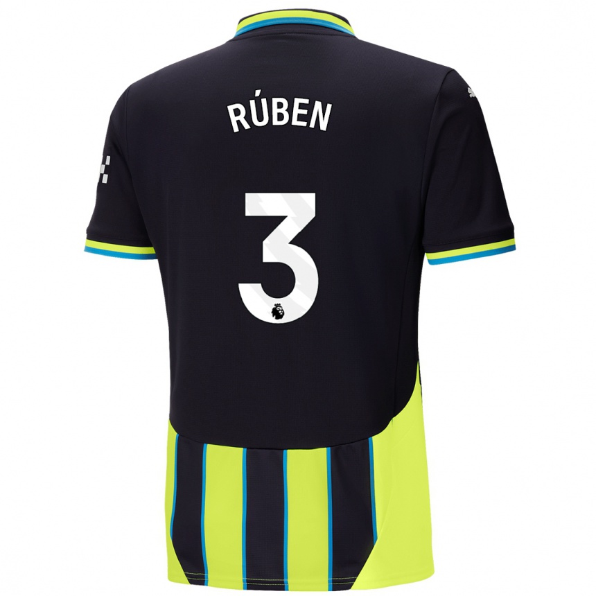 Kids Football Ruben Dias #3 Blue Yellow Away Jersey 2024/25 T-Shirt