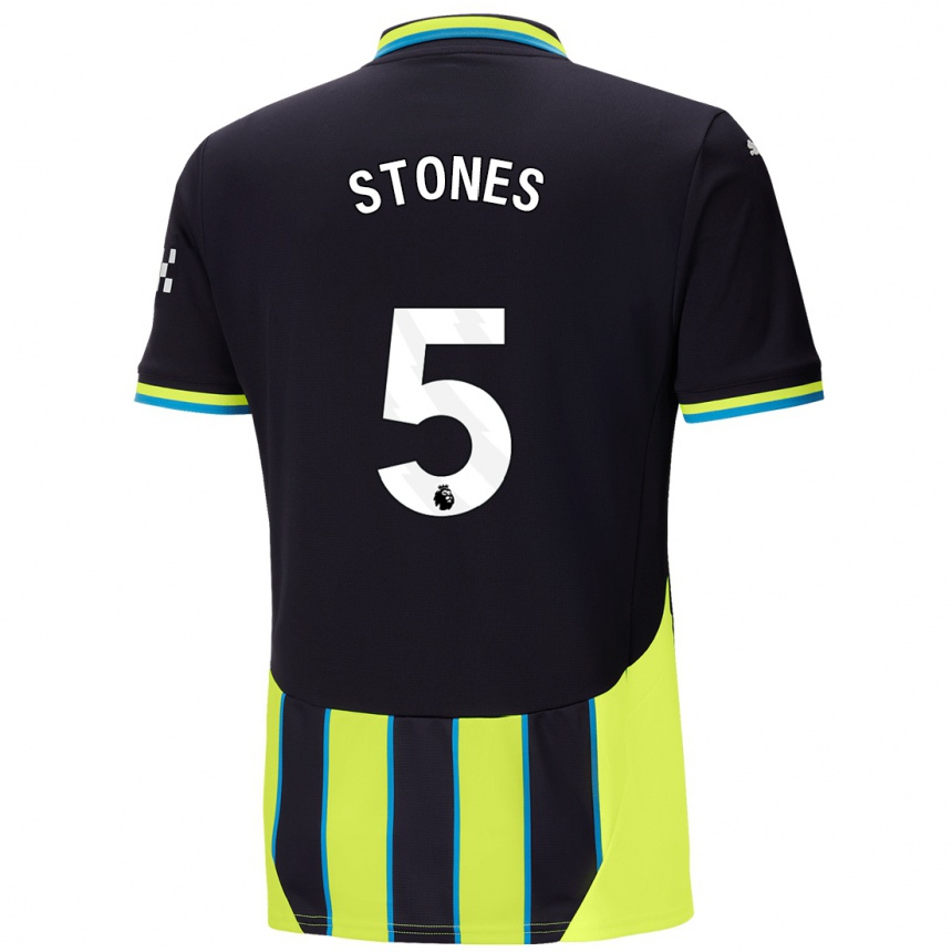 Kids Football John Stones #5 Blue Yellow Away Jersey 2024/25 T-Shirt