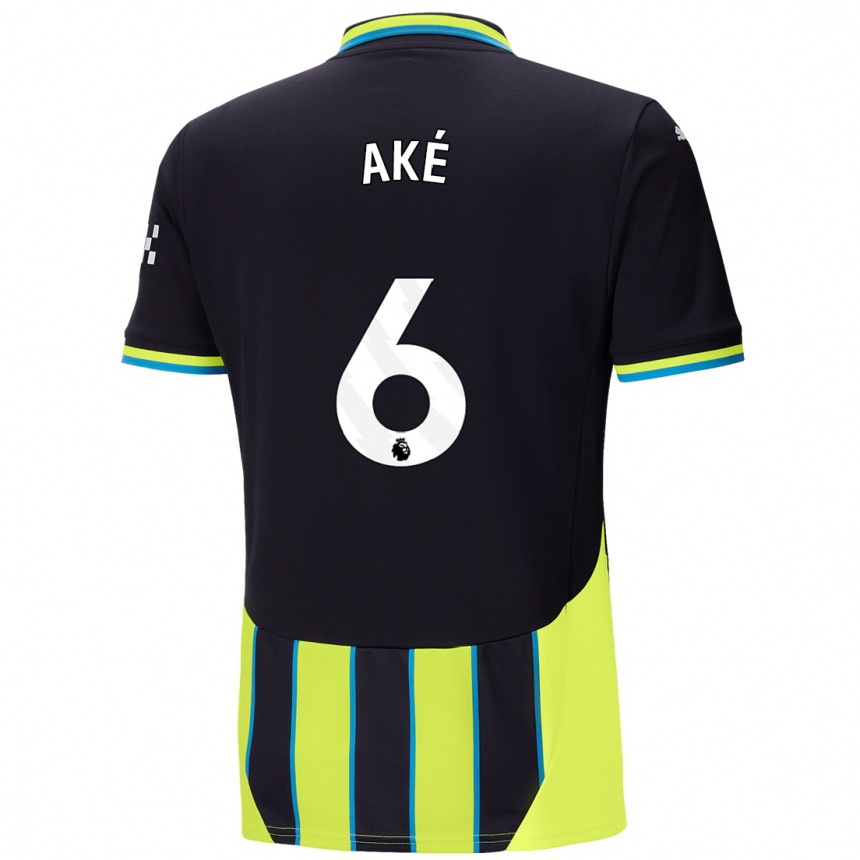 Kids Football Nathan Ake #6 Blue Yellow Away Jersey 2024/25 T-Shirt