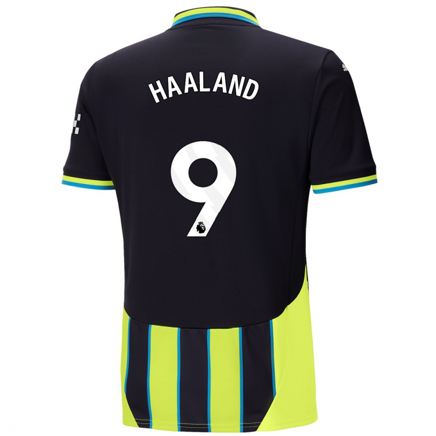 Kids Football Erling Haaland #9 Blue Yellow Away Jersey 2024/25 T-Shirt