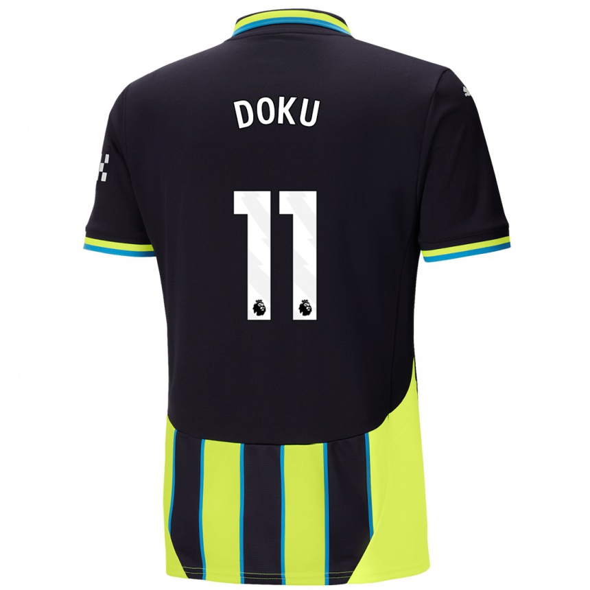 Kids Football Jérémy Doku #11 Blue Yellow Away Jersey 2024/25 T-Shirt