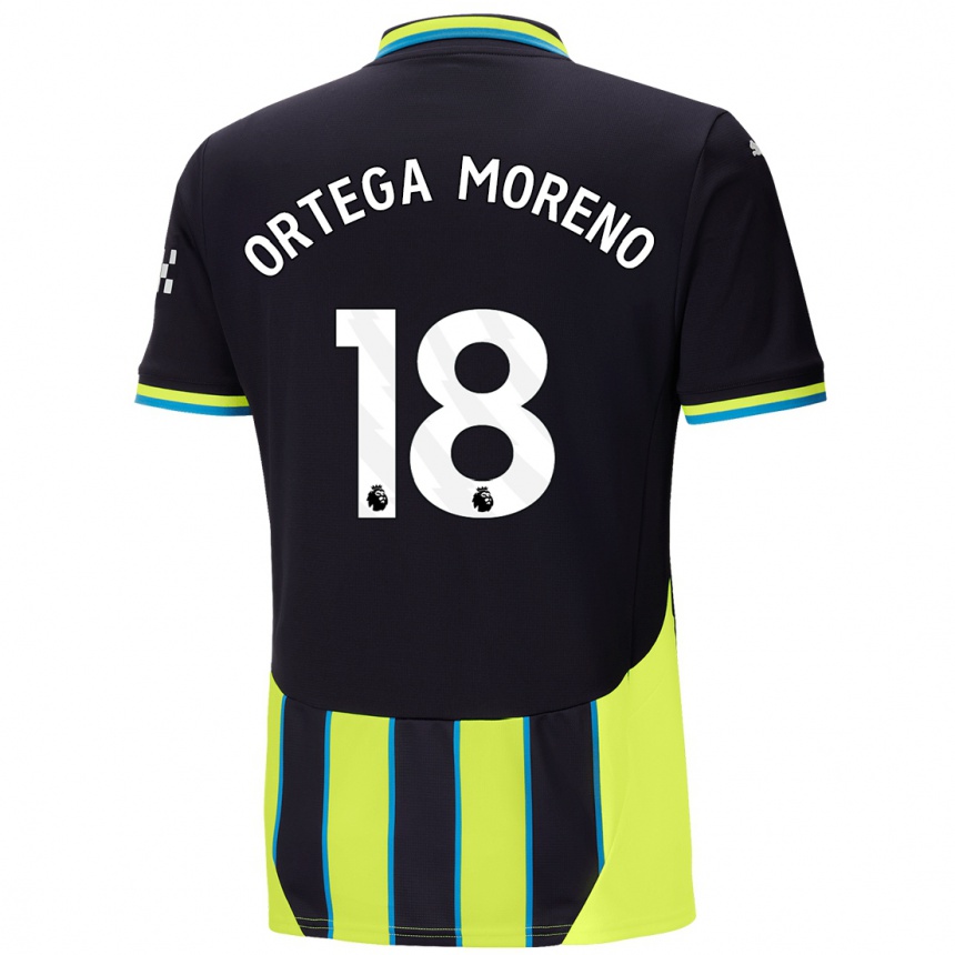 Kids Football Stefan Ortega Moreno #18 Blue Yellow Away Jersey 2024/25 T-Shirt