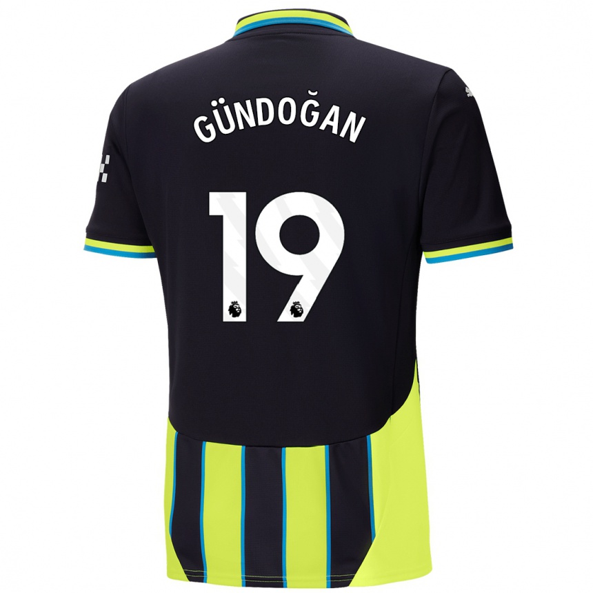 Kids Football Ilkay Gundogan #19 Blue Yellow Away Jersey 2024/25 T-Shirt