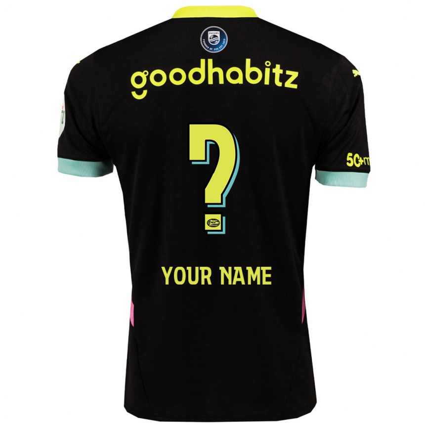 Kids Football Your Name #0 Black Yellow Away Jersey 2024/25 T-Shirt