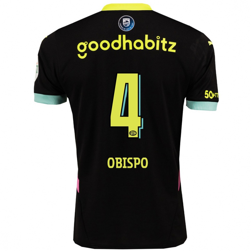 Kids Football Armando Obispo #4 Black Yellow Away Jersey 2024/25 T-Shirt