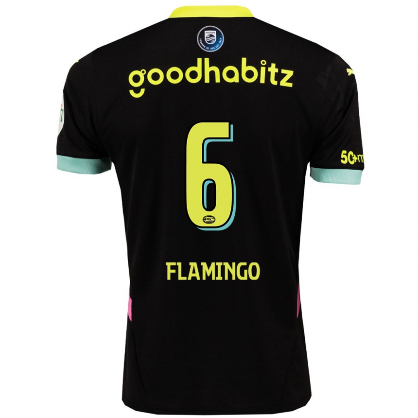 Kids Football Ryan Flamingo #6 Black Yellow Away Jersey 2024/25 T-Shirt