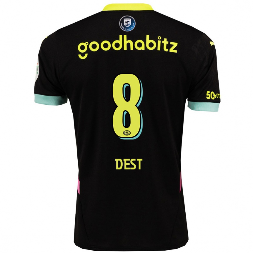 Kids Football Sergino Dest #8 Black Yellow Away Jersey 2024/25 T-Shirt