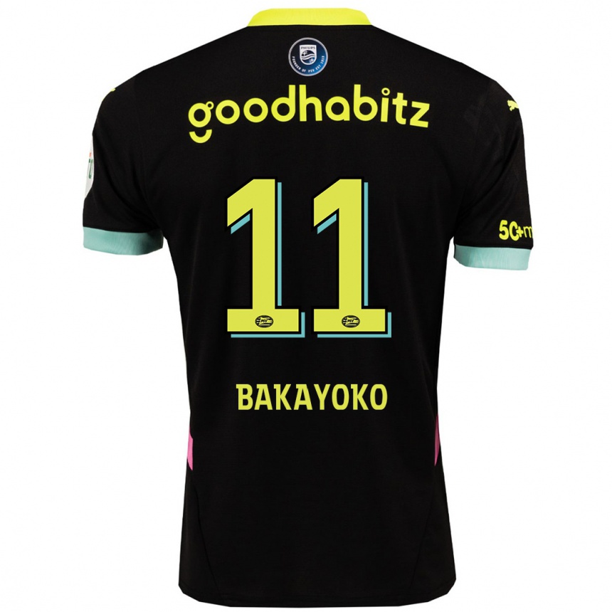 Kids Football Johan Bakayoko #11 Black Yellow Away Jersey 2024/25 T-Shirt