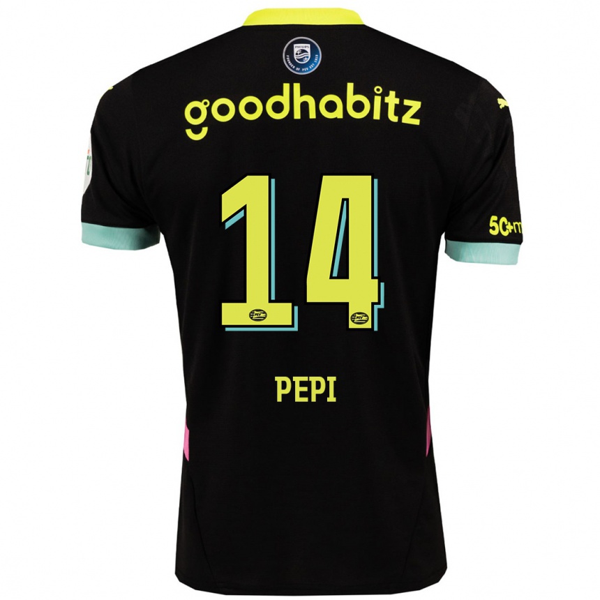 Kids Football Ricardo Pepi #14 Black Yellow Away Jersey 2024/25 T-Shirt