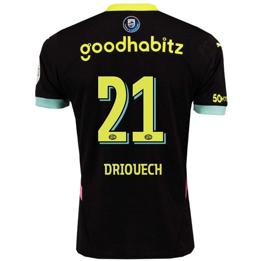 Kids Football Couhaib Driouech #21 Black Yellow Away Jersey 2024/25 T-Shirt