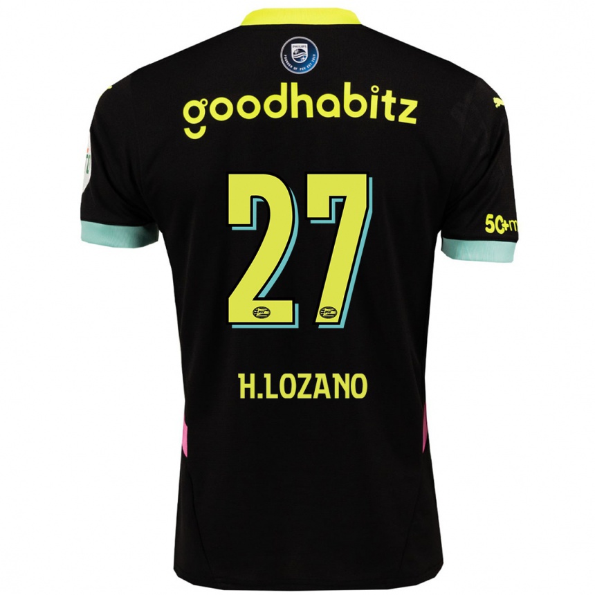 Kids Football Hirving Lozano #27 Black Yellow Away Jersey 2024/25 T-Shirt