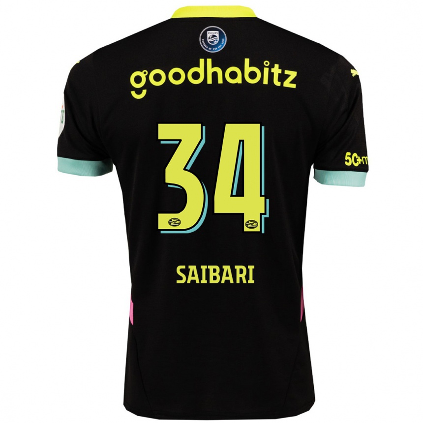 Kids Football Ismael Saibari #34 Black Yellow Away Jersey 2024/25 T-Shirt