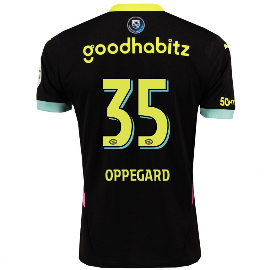 Kids Football Fredrik Oppegard #35 Black Yellow Away Jersey 2024/25 T-Shirt