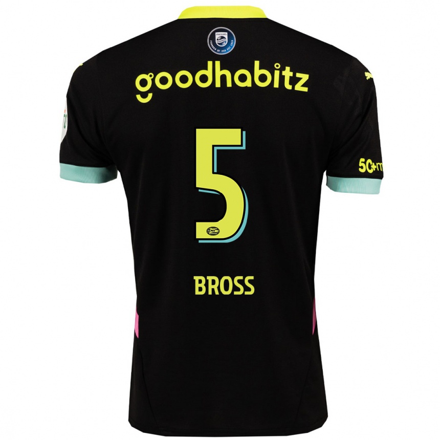 Kids Football Melanie Bross #5 Black Yellow Away Jersey 2024/25 T-Shirt