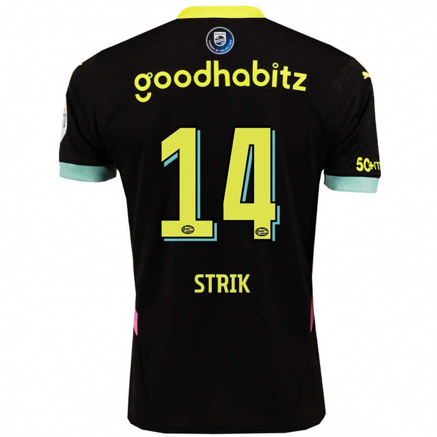 Kids Football Laura Strik #14 Black Yellow Away Jersey 2024/25 T-Shirt