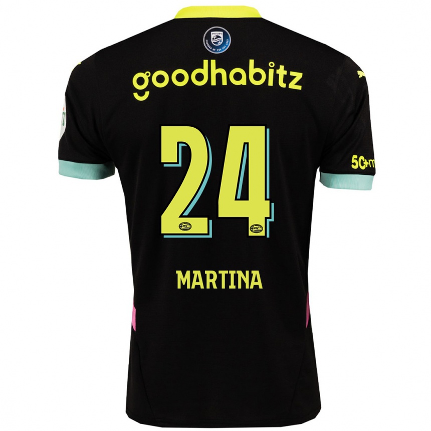 Kids Football Shijona Martina #24 Black Yellow Away Jersey 2024/25 T-Shirt