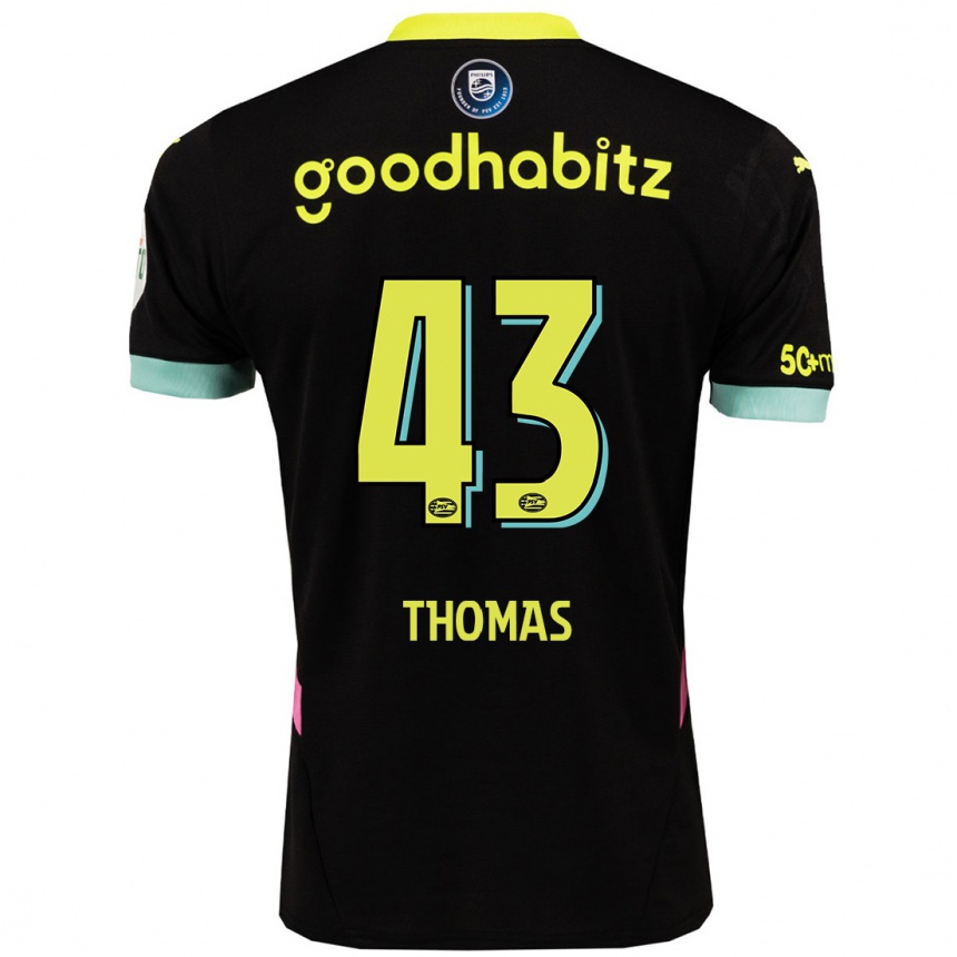 Kids Football Kealyn Thomas #43 Black Yellow Away Jersey 2024/25 T-Shirt