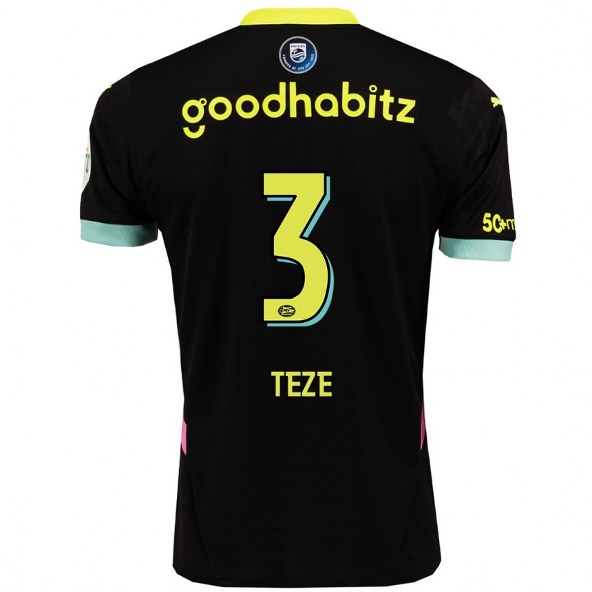 Kids Football Jordan Teze #3 Black Yellow Away Jersey 2024/25 T-Shirt