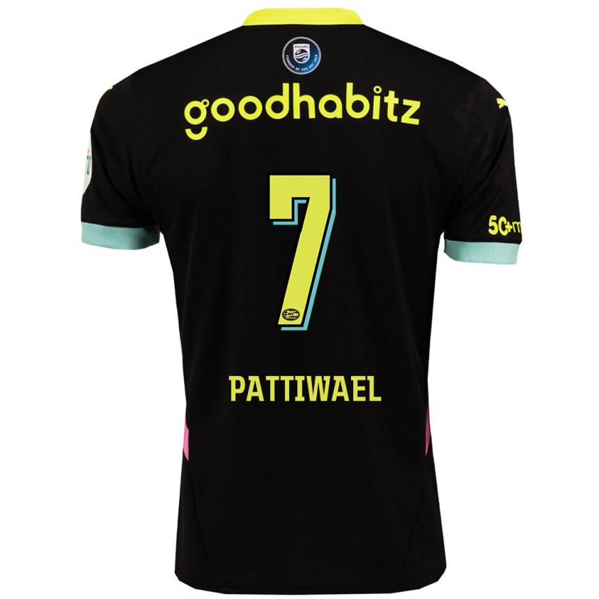 Kids Football Naomi Pattiwael #7 Black Yellow Away Jersey 2024/25 T-Shirt