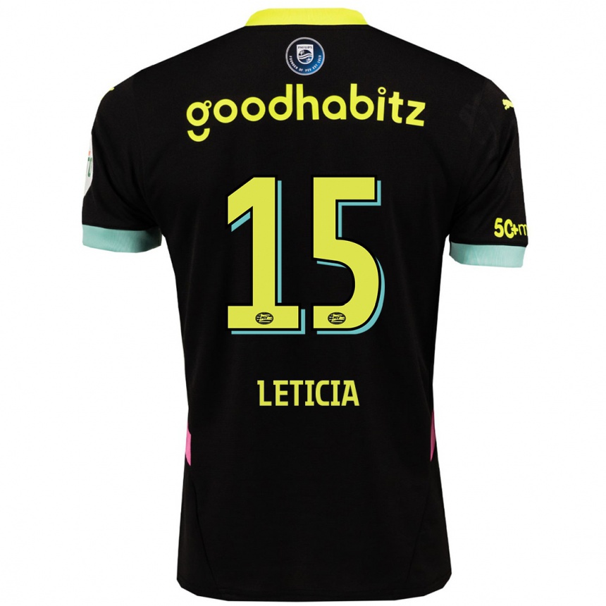 Kids Football Brazil Bra Leticia #15 Black Yellow Away Jersey 2024/25 T-Shirt