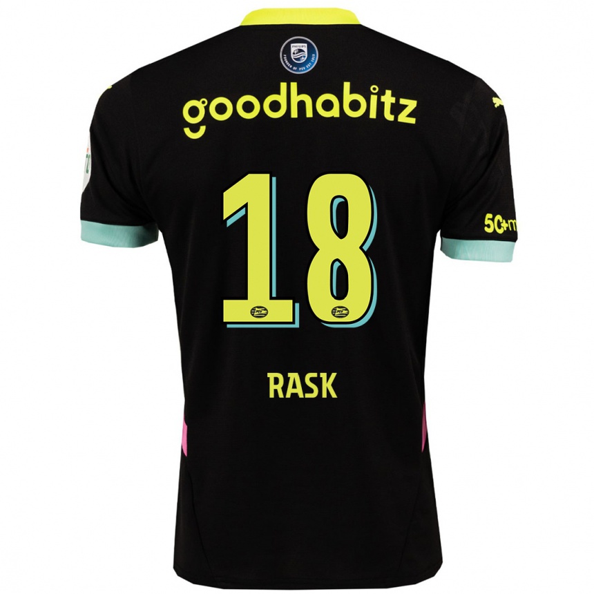 Kids Football Caroline Rask #18 Black Yellow Away Jersey 2024/25 T-Shirt