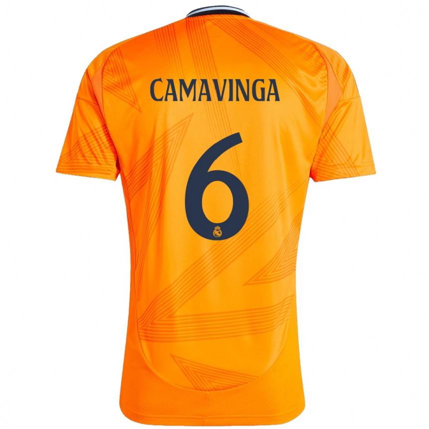 Kids Football Eduardo Camavinga #6 Orange Away Jersey 2024/25 T-Shirt