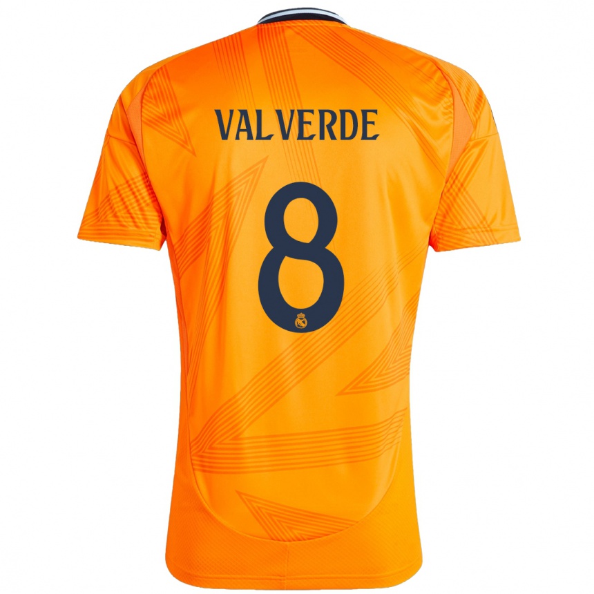 Kids Football Federico Valverde #8 Orange Away Jersey 2024/25 T-Shirt