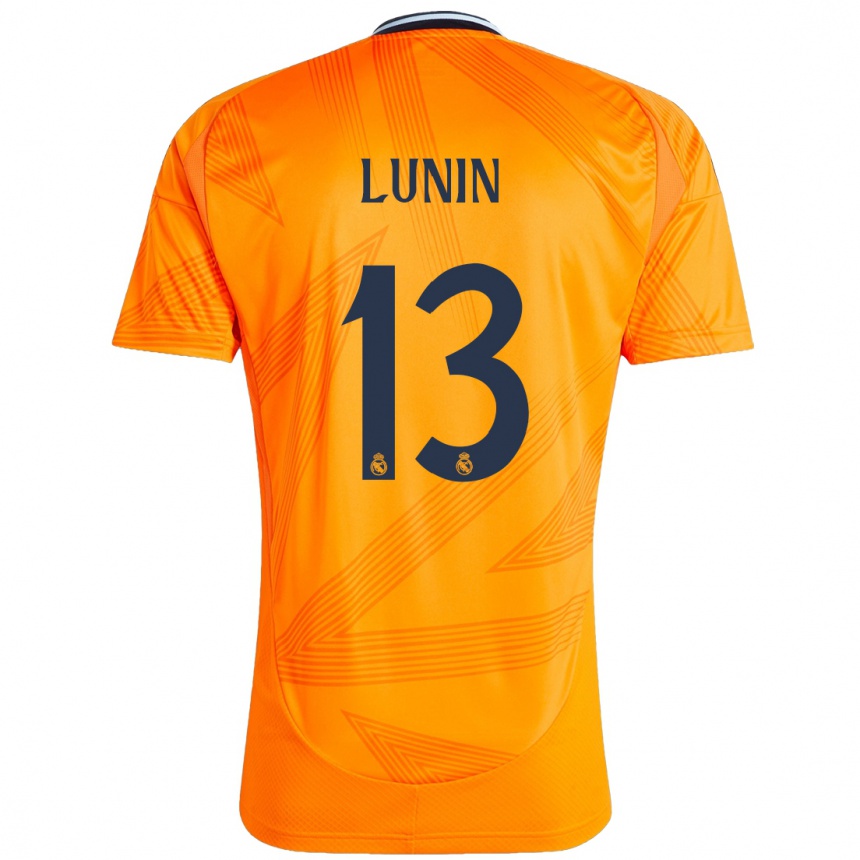 Kids Football Andriy Lunin #13 Orange Away Jersey 2024/25 T-Shirt