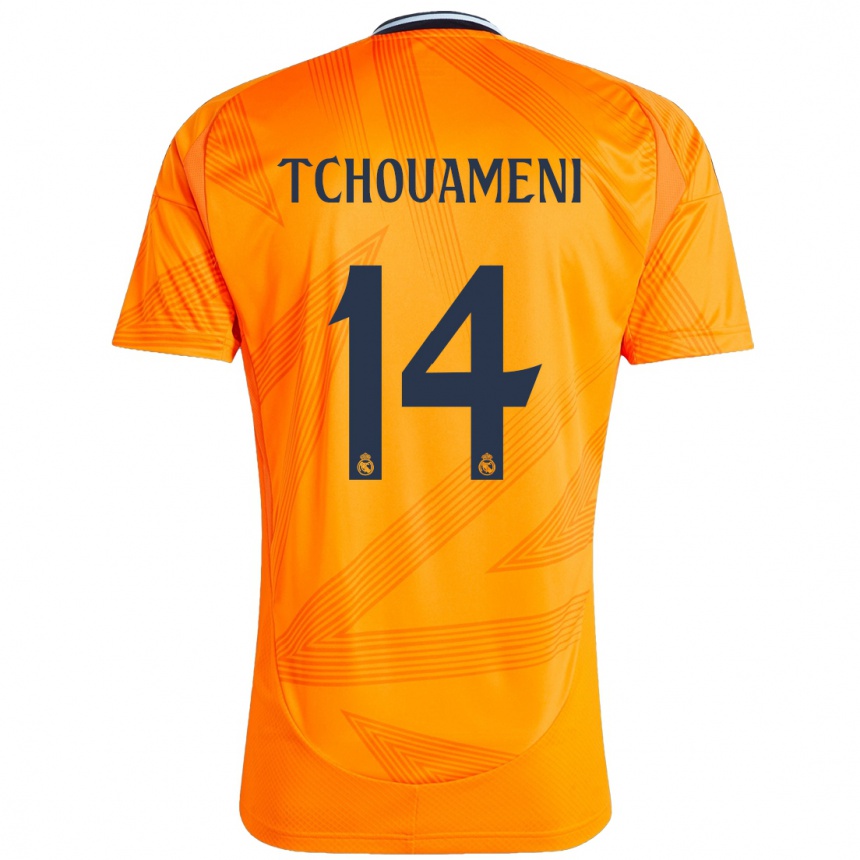 Kids Football Aurelien Tchouameni #14 Orange Away Jersey 2024/25 T-Shirt