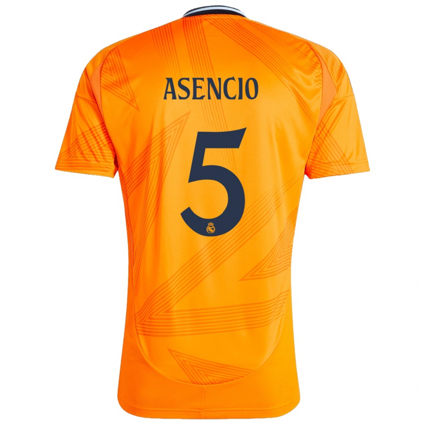 Kids Football Raul Asencio #5 Orange Away Jersey 2024/25 T-Shirt