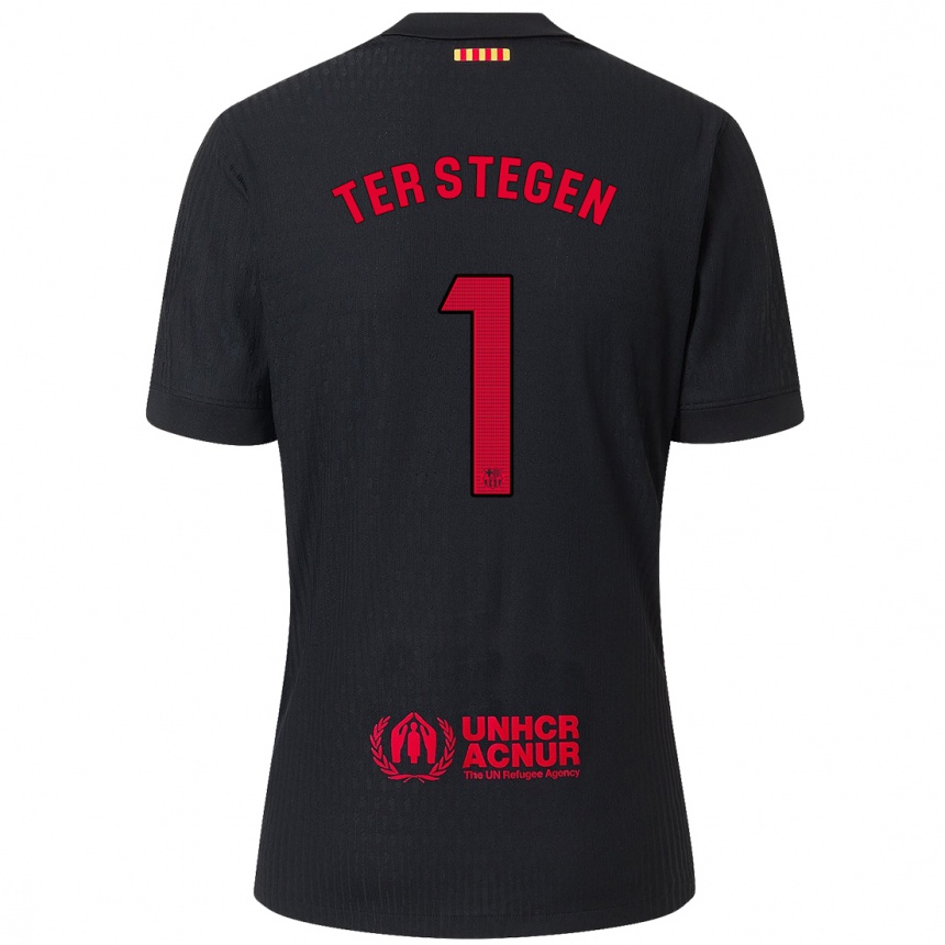 Kids Football Marc-Andre Ter Stegen #1 Black Red Away Jersey 2024/25 T-Shirt