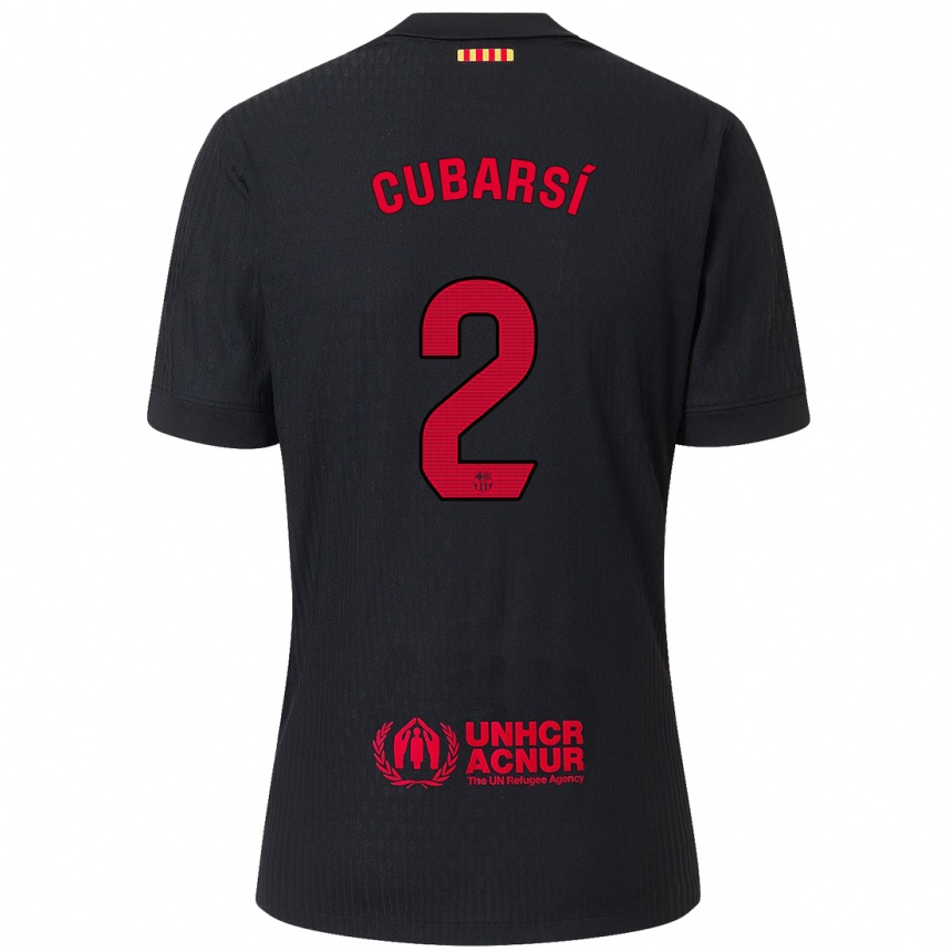 Kids Football Pau Cubarsí #2 Black Red Away Jersey 2024/25 T-Shirt