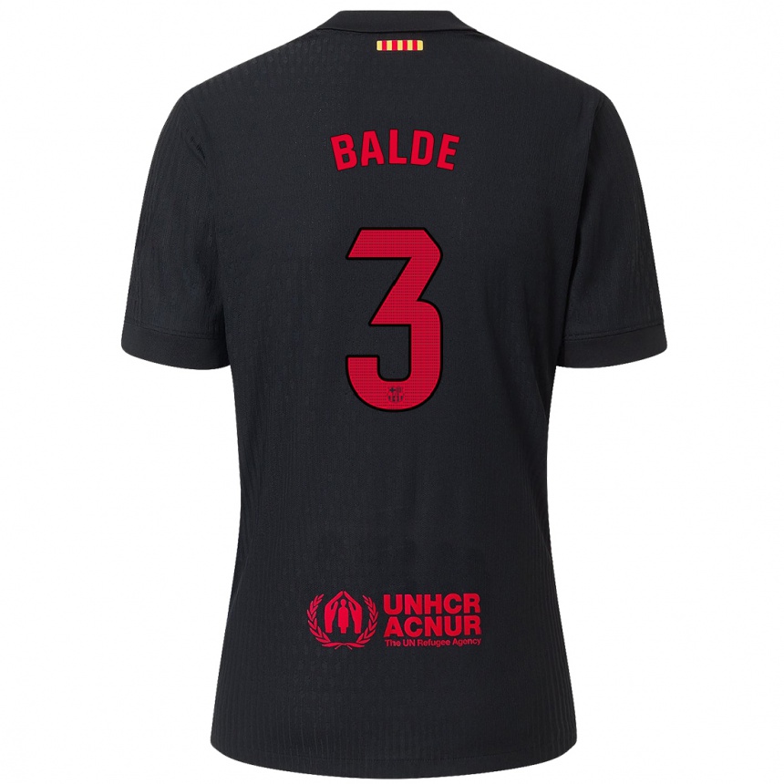 Kids Football Alejandro Balde #3 Black Red Away Jersey 2024/25 T-Shirt