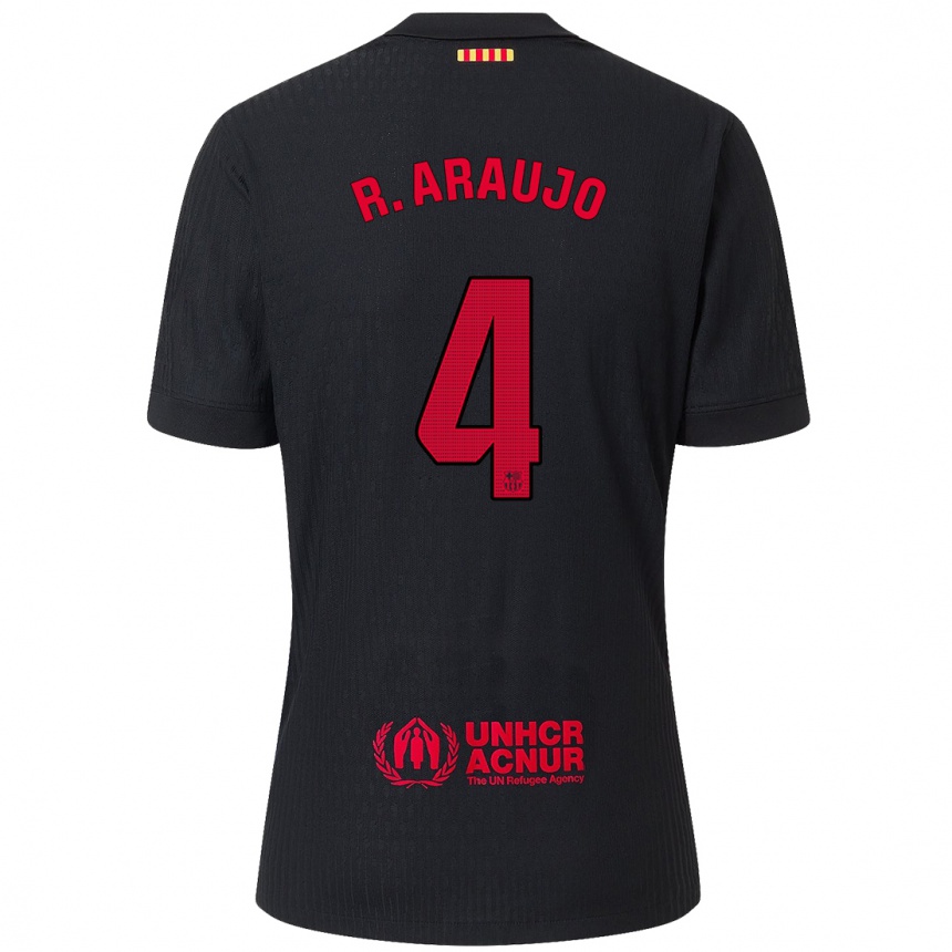 Kids Football Ronald Araujo #4 Black Red Away Jersey 2024/25 T-Shirt