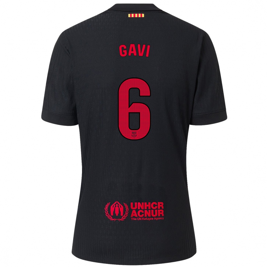 Kids Football Gavi #6 Black Red Away Jersey 2024/25 T-Shirt