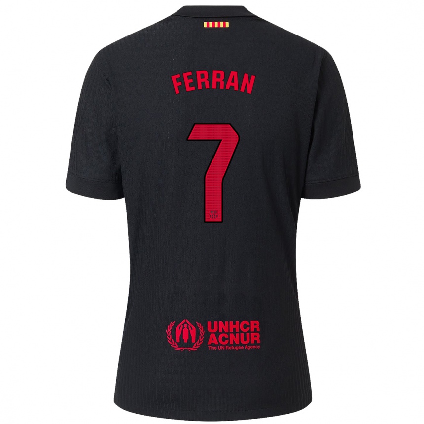 Kids Football Ferran Torres #7 Black Red Away Jersey 2024/25 T-Shirt