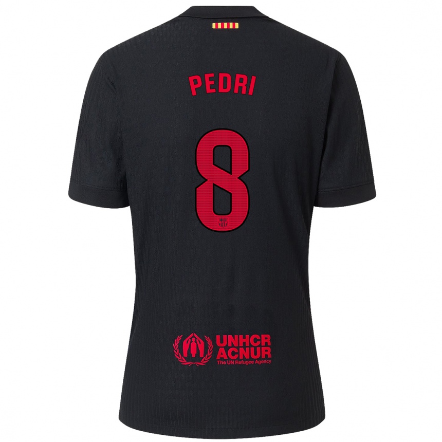 Kids Football Pedri #8 Black Red Away Jersey 2024/25 T-Shirt