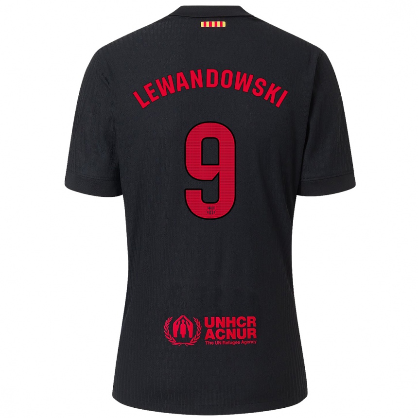 Kids Football Robert Lewandowski #9 Black Red Away Jersey 2024/25 T-Shirt