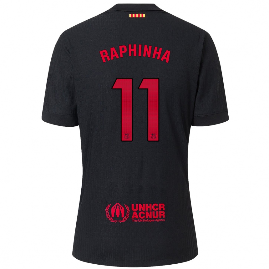 Kids Football Raphinha #11 Black Red Away Jersey 2024/25 T-Shirt