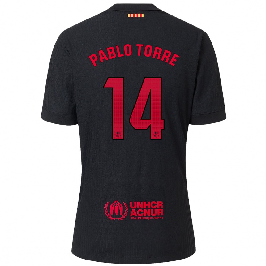 Kids Football Pablo Torre #14 Black Red Away Jersey 2024/25 T-Shirt