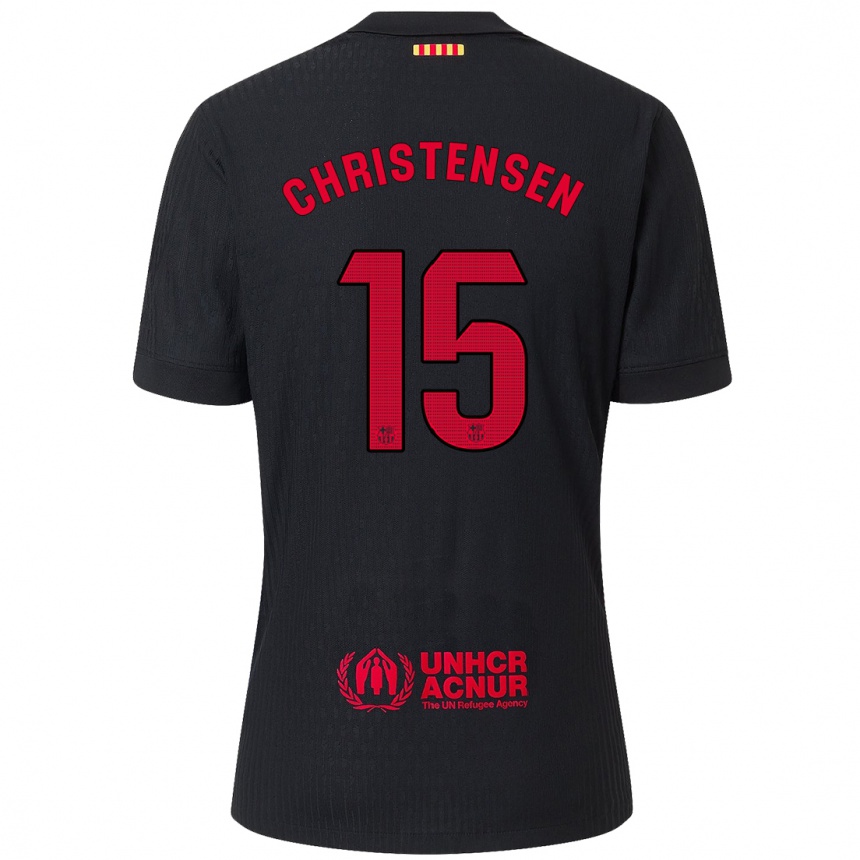 Kids Football Andreas Christensen #15 Black Red Away Jersey 2024/25 T-Shirt