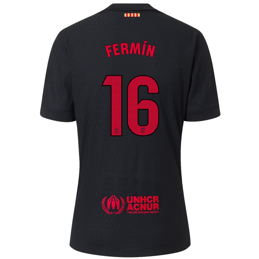 Kids Football Fermin Lopez #16 Black Red Away Jersey 2024/25 T-Shirt