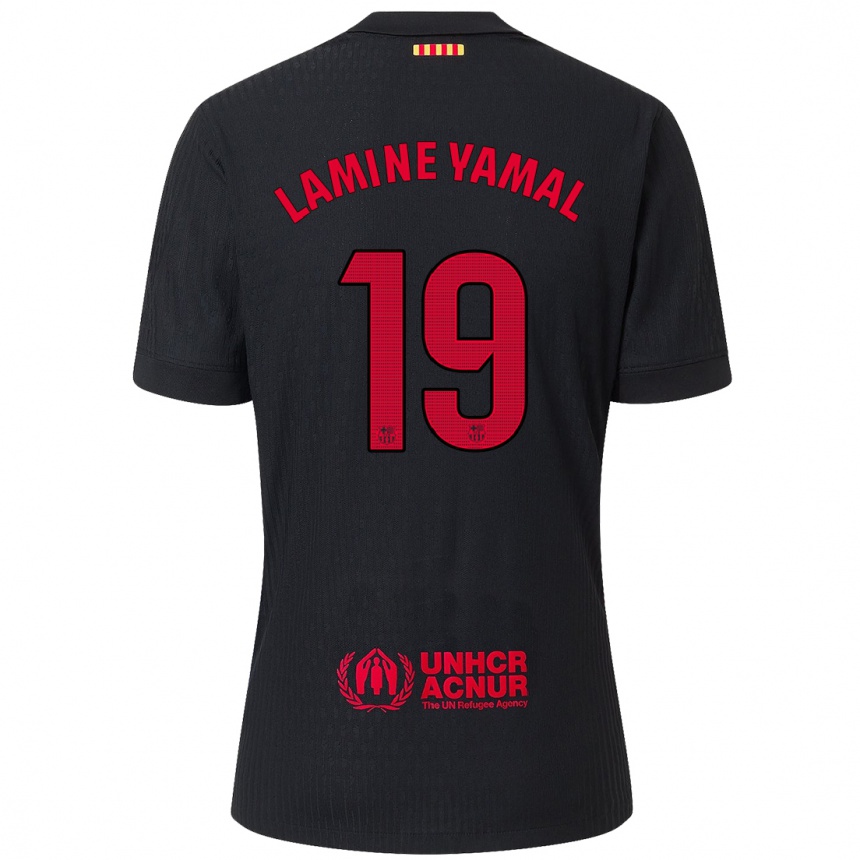 Kids Football Lamine Yamal #19 Black Red Away Jersey 2024/25 T-Shirt